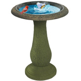 Solution4Patio fiberclay bird bath with marble-look basin in a sunny garden.