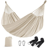 Songmics double hammock beige setup for outdoor relaxation