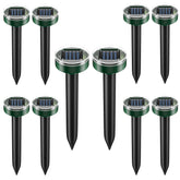 SonicPulse Ultrasonic Solar Mole Repellent unit in a sunlit backyard protects soil without chemicals.