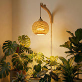 sooogd hanging grow light with rattan shade provides gentle full-spectrum illumination for indoor plants