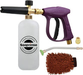 Sooprinse foam cannon delivering rich foam on a car surface