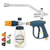 Sooprinse foam cannon with transparent bottle shows liquid level for easy refilling.