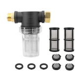 Sooprinse hose inlet filter with 40-mesh screen capturing debris for cleaner water