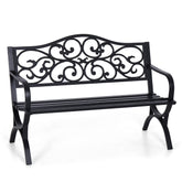 Sophia & William outdoor bench with floral backrest enhances garden seating and style.