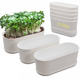 SORANGEUN 5-pack white herb planter with drip trays ideal for neat watering on windowsills.