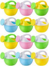 Sosation 12-piece set of small watering cans in bright colors for kids' gardening play.