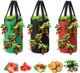 SouilGoal upside-down tomato planter set of 3 in red, green, black for vertical gardening.