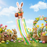 Soulchen Easter Bunny Windsock outdoors showing vibrant colors in the garden