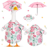 Soulchen porch goose outfit with umbrella enhances spring lawn decor.