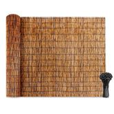 Soulitem natural reed fencing roll in coffee finish on balcony for privacy and shading.