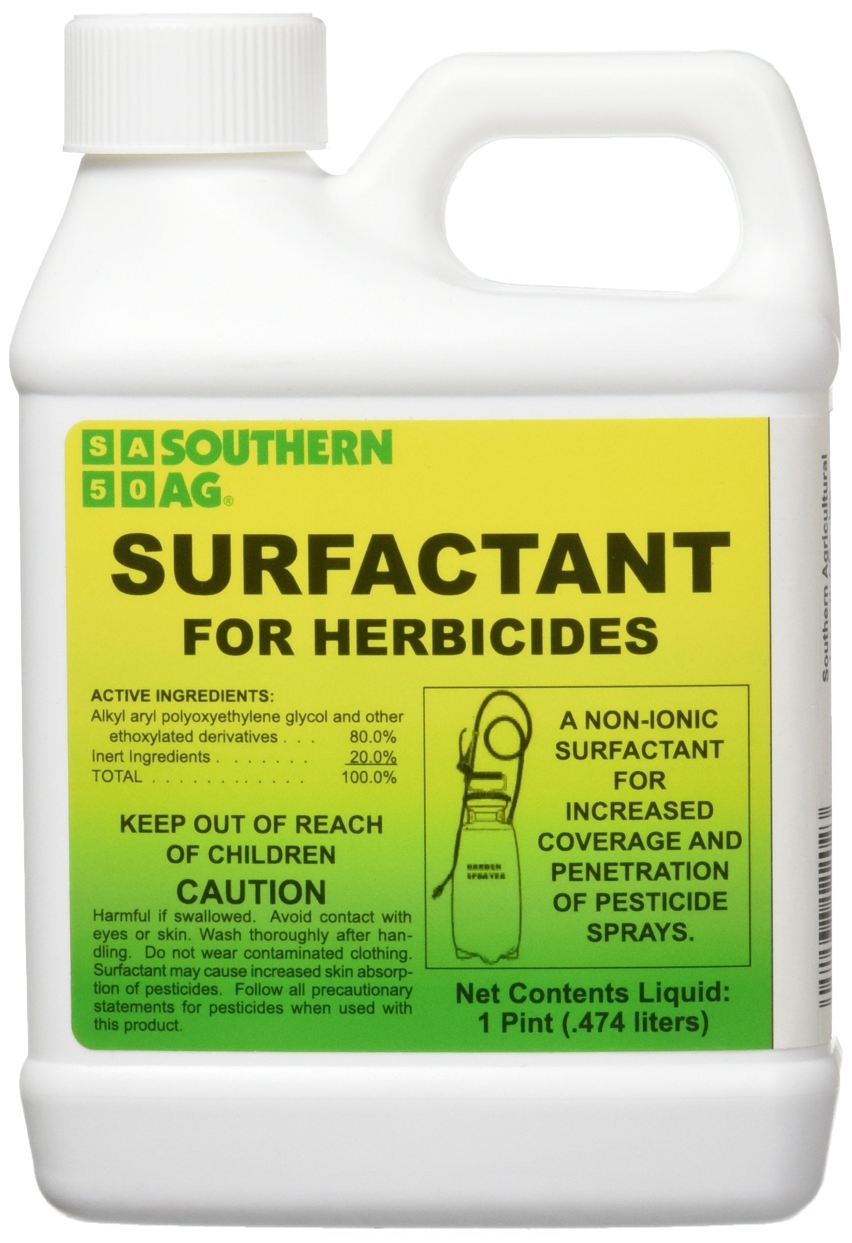 Southern Ag Surfactant bottle pour improves herbicide coverage and penetration.