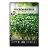 Sow Right Seeds cress microgreens seed packet and instructions for easy indoor growing.