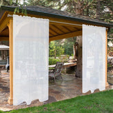 SpaceDresser outdoor sheer curtains in white offer light filtering for patios.