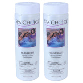 SpaChoice bottle front with 2-pound pack for crystal-clear spa water