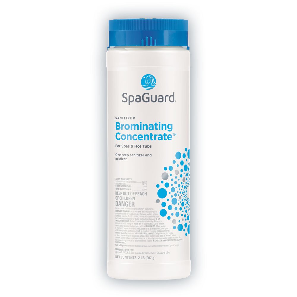 SpaGuard brominating concentrate pellets for spa maintenance and odor control.