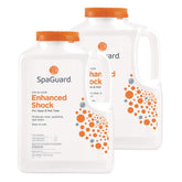 SpaGuard Enhanced Shock bottle closeup showing the 6 lb pack ready to treat spa water for clarity.