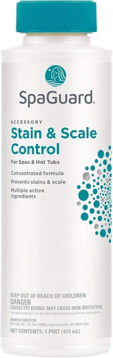 SpaGuard stain and scale control cap demonstrates leak-proof packaging and secure seal.
