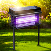 Spansol Solar Bug Zapper Outdoor main view shows wide yard protection with purple UV glow.
