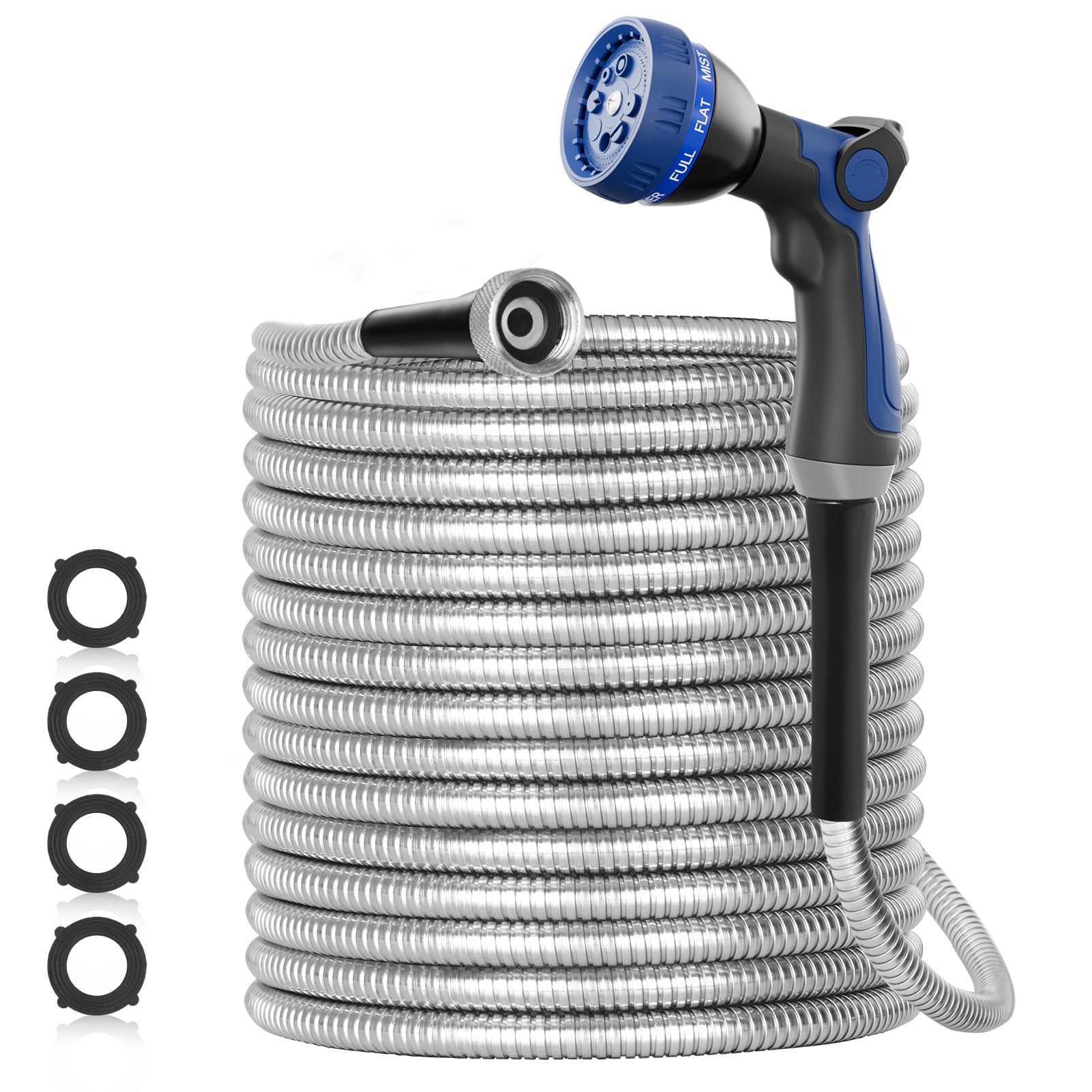 SPECILITE 50ft stainless steel hose offers rugged durability for outdoor tasks.