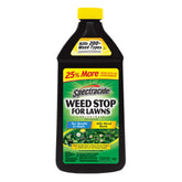Spectracide Weed Stop bottle demonstrates root-level weed control for lawns.