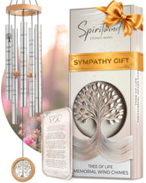 Spiritwind Tree of Life wind chimes in branded packaging, ideal memorial gift presentation.