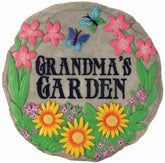 Spoontiques Grandma's Garden Stepping Stone full view in sunlit garden for welcoming charm