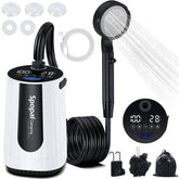 Spopal portable shower with upgraded LED display showing temperature and power readouts.