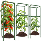 SprintGy 3-pack square tomato cages offer sturdy support for climbing tomatoes in windy gardens.