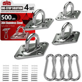 Sprookber pad eye with snap hook on stainless steel for secure ceiling mounting.