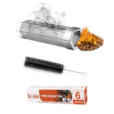 SROKIO 6-inch smoke tube placed on grill for steady smoke during cooking