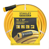STANLEY FATMAX 50ft hose rolled for easy maneuverability around garden obstacles.
