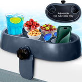 Star Splash adjustable hot tub table tray attached to tub side for convenient drinks.