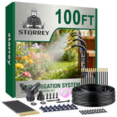 Starrey drip irrigation kit laid out for easy garden setup.