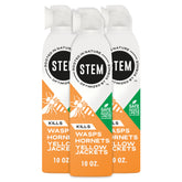 STEM Wasp Killer bottle close-up shows plant-based formula for outdoor defense.