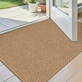 StepAura front view beige mat with low-profile fit under doors.