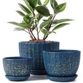 STHIE 3.3-inch blue ceramic pot with drainage for indoor succulents.