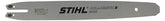 Stihl Rollomatic E Mini guide bar closeup for precise cutting control.