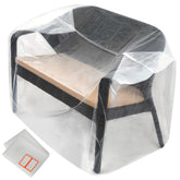 Storage Standard 2-pack clear patio loveseat cover protects furniture from dust and rain.