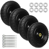 Storystore 10-inch solid rubber tires front view showing flat-free reliability for garden carts.