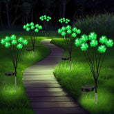 Strackvial Shamrock Pathway Light front view with warm green glow for outdoor decor