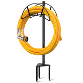 S SUCHEK metal hose holder stake with stable triangle base for outdoor placement.