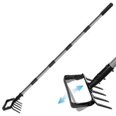 Suchtale 82-inch stirrup hoe in use, extended reach for bed prep and weed removal