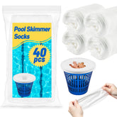 Sukh pool skimmer sock over basket catching leaves and hair for cleaner water.