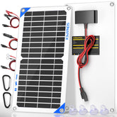 SUNAPEX 12V solar panel charger in use for outdoor battery charging from sunlight.
