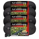 Suneed flat soaker hose promotes even watering along garden beds.