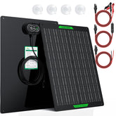 SUNER POWER waterproof 30W 12V solar charger exterior view for outdoor charging.