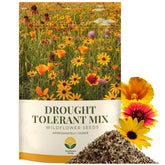 SunHaven Seeds drought-tolerant wildflower mix packet; perfect for water-wise landscapes.