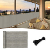 Sunny Guard balcony privacy screen on a railing blocks sightlines while allowing airflow.