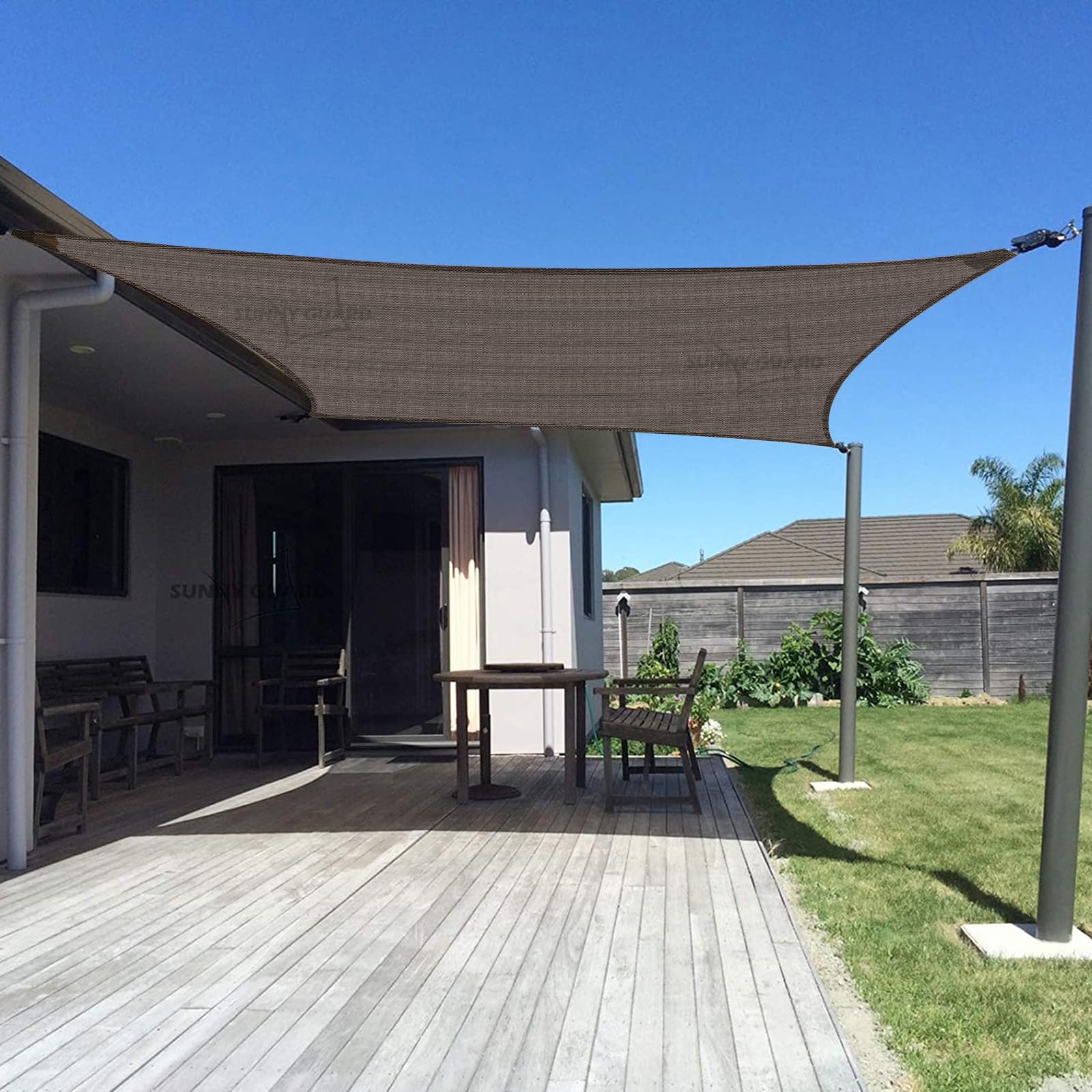 Sunny Guard sun shade sail front view blocks sun for outdoor comfort