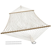 Sunnydaze cotton rope hammock full setup ready for outdoor lounging